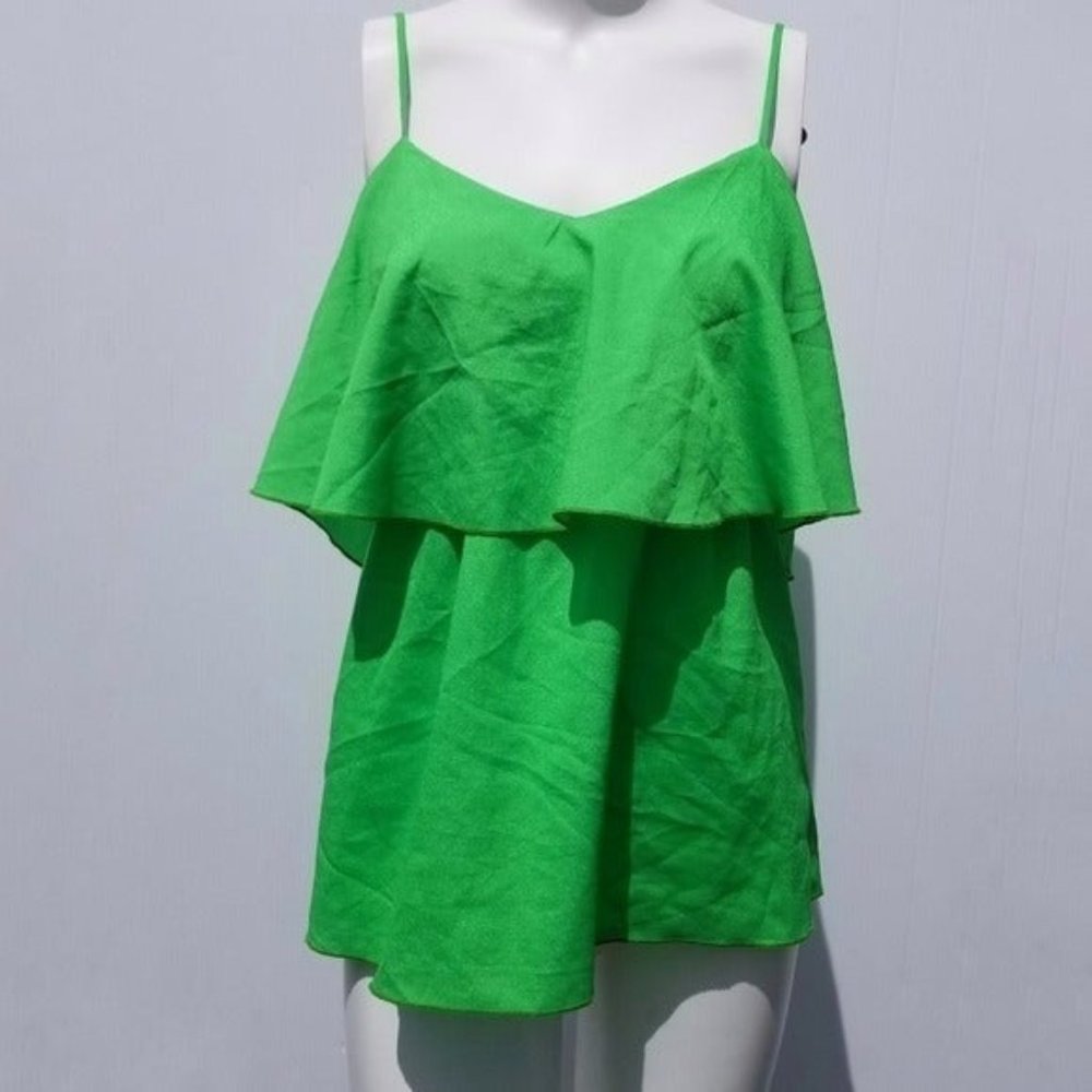 dina be Green Cami Tank Top Shirt Blouse size S Small summer ruffle made in USA